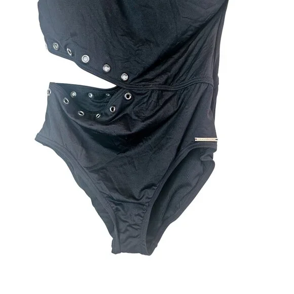 Michael Michael Kors Black Cruise 2020 One Shoulder Side Out Rivets, Sz 12, NWT - Picture 6 of 12